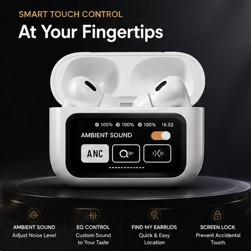 NexGen Wireless Earbuds with touch screen display